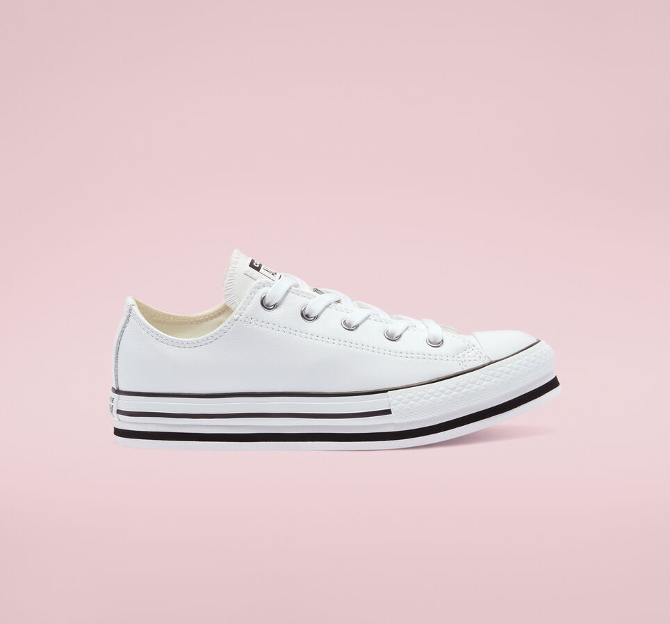 Big Kids Leather EVA Platform Chuck Taylor All Star Low Top White/Black/Egret