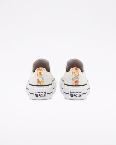 Floral Print Platform Chuck Taylor All Star Aigrette/Blanc/Coquelicot &eacute;clatant, Heel View