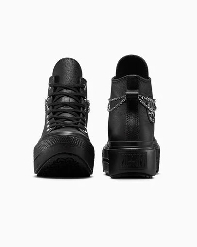 Chuck Taylor All Star Lift Double Stack Platform Chains Black/Black/Silver, Heel View