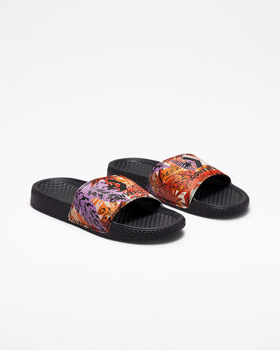All Star Slide Tropical Florals Black/Light Curry/Beyond Pink, Angled View