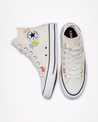 Chuck Taylor All Star Floral Print Egret/Black/White, Top and Side View