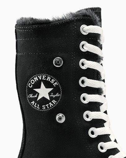 Chuck Taylor All Star Fold Over XHi Faux Fur Black/Black/Egret, Detail Angle View