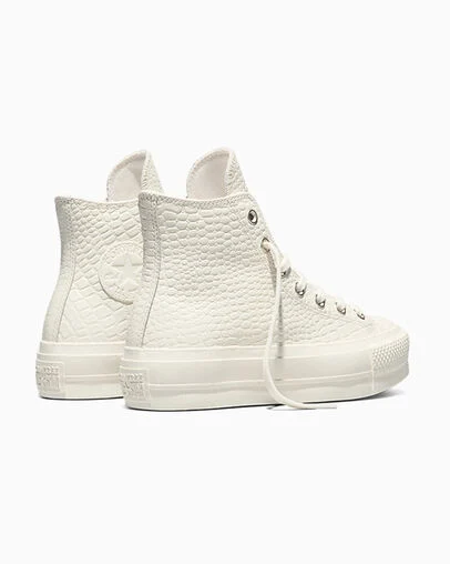 All Star Lift Platform Crocodile Egret/Egret/Vintage White, Heel View