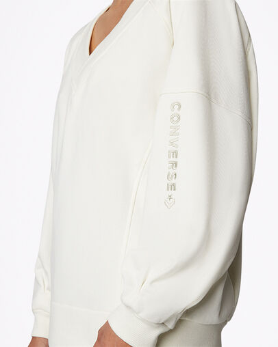 Oversize-Pullover mit V-Ausschnitt Egret, Detail View