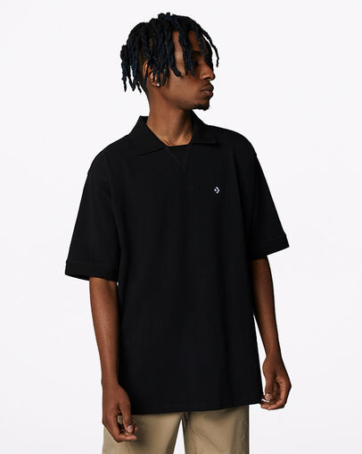 Polo Pique Negro Converse, Front View