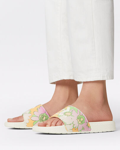 All Star Slide Crafted Florals Egret/Cyber Mango/Beyond Pink, On Foot Shot 1