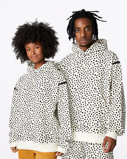 Court-Ready Cheetah Half Zip Hoodie Egret Spotted Leopard, Front View