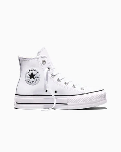 Chuck Taylor All Star Leather Platform White/Black/White, Outer Side View