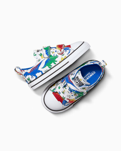 Chuck Taylor All Star Dino Party Easy On White/Totally Blue/Enamel Red, Angled View