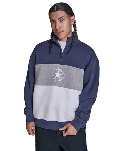 Retro Stripe Relaxed Quarter-Zip Sweatshirt Converse Navy Multi, Front View