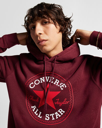Converse Go-To All Star Patch Standard-Fit Fleece Pullover Hoodie Deep Bordeaux, Detail View