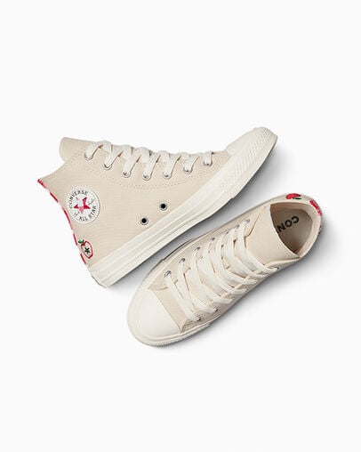 Chuck Taylor All Star Checkered Accents Light Dune/Egret/Red, Angled View