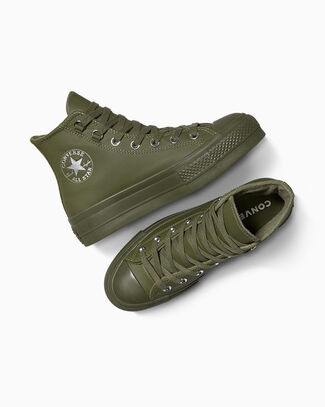 Converse Chuck Taylor All Star Lift Platform Leather High-Top Shoe For Women In Green, Size 10 - A12968C
