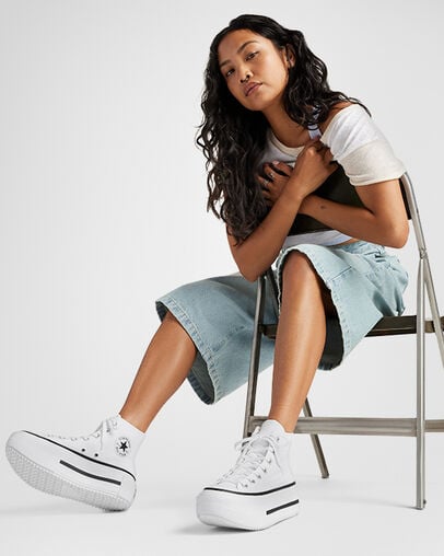 Chuck Taylor All Star Lift Double Stack Platform Canvas White/Black/White, On Foot Shot 2