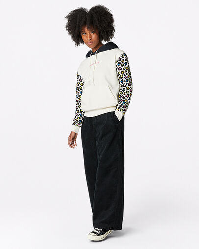 Rainbow Leopard Print Pullover Hoodie Egret Multi, Full Body View