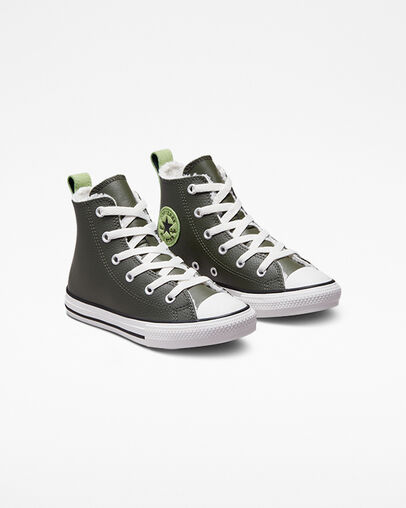 Chuck Taylor All Star Lined Leather Utility Green/Aloe Green, Angled View