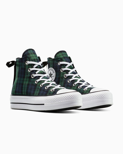 Chuck Taylor All Star Lift Platform Plaid Navy/Black/White, Top and Side View
