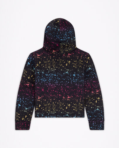 Korte hoodie met print over het gehele oppervlak Zwart, Back View
