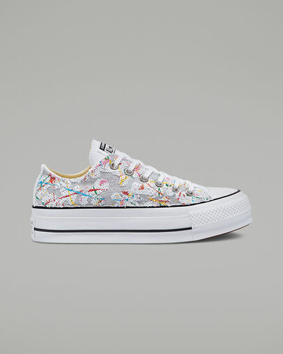 Glitter Platform Chuck Taylor All Star White Glitter Sequins Splash, Outer Side View