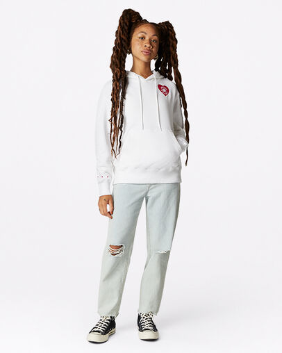 Hoodie c&oelig;urs Saint-Valentin Blanc, Full Body View