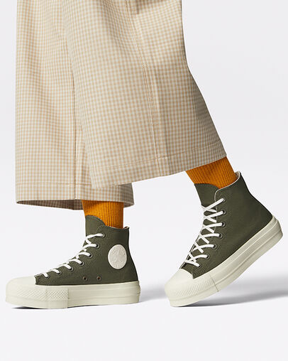 Chuck Taylor All Star Lift Platform Hybrid Texture Cargo Khaki/Egret/Egret, On Foot Shot 1