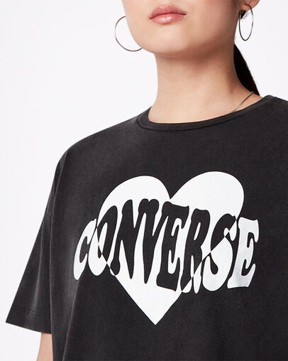 Vintage Wash Heart Oversized T-Shirt Converse Black, Detail View