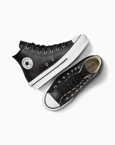 Chuck Taylor All Star EVA Lift Platform Leather Black/Natural Ivory/White, Angled View