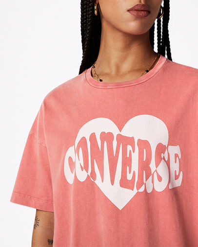 Tee-shirt Vintage Wash Heart Oversized Terre cuite rose, Detail View