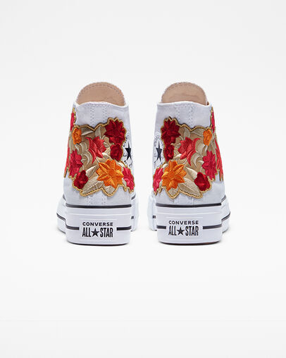 Chuck Taylor All Star Lift Platform Embroidered Flowers Fleurs brod&eacute;es, Heel View