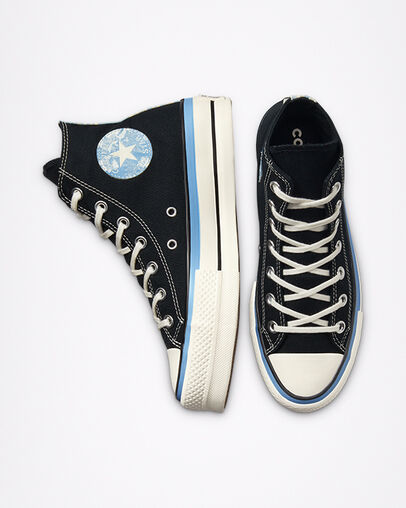 Hybrid Floral Platform Chuck Taylor All Star Negro/Azul JP/Garza, Top and Side View
