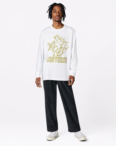 Pantalon chino &agrave; plis doubles en velours c&ocirc;tel&eacute; Noir Converse, Full Body View