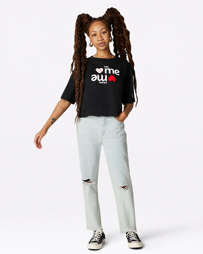 T-shirt ample imprim&eacute; Love Me Noir Converse, Full Body View