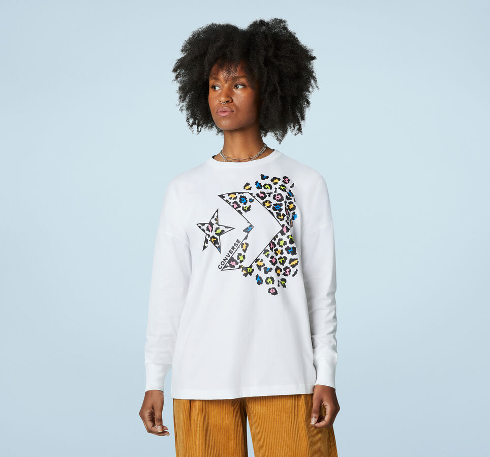 Tee-shirt &agrave; manches longues et imprim&eacute; l&eacute;opard arc-en-ciel Blanc