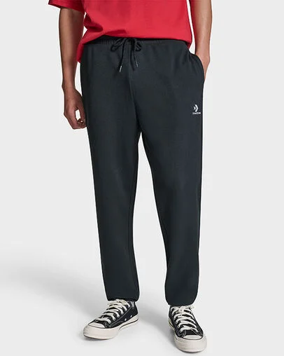 Embroidered Star Chevron Standard-Fit Pants Black, Front View