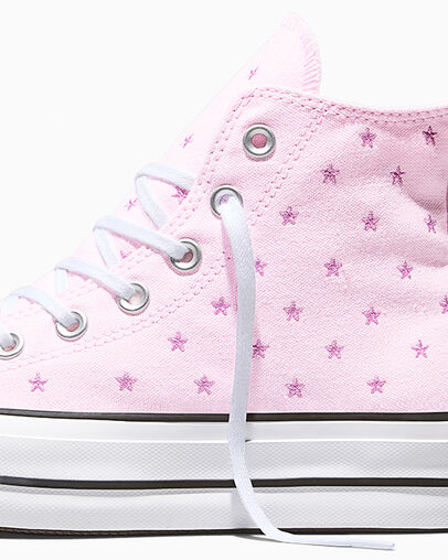 Chuck Taylor All Star Lift Platform Embroidered Stars New Found Bloom Pink/Lt Shocking Orchid Pink/White, Detail Angle View