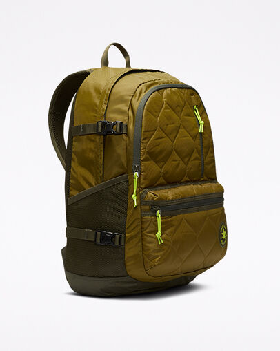 Quilted Straight Edge Backpack Moss, 3/4 View