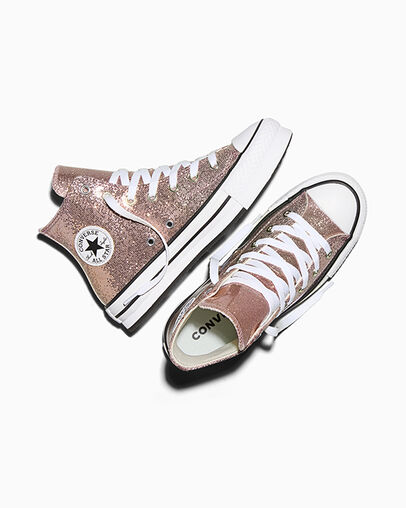Chuck Taylor All Star EVA Lift Platform Glitter Apricot Red/White/Black, Angled View