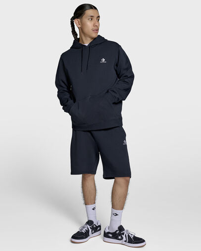 Embroidered Star Chevron Standard-Fit Fleece Hoodie Black, Front View