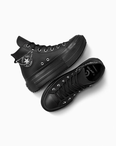 Chuck Taylor All Star Lift Double Stack Platform Chains Black/Black/Silver, Angled View