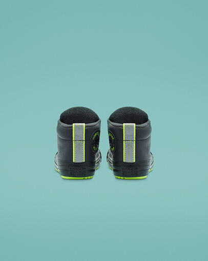 Leather & Reflective Chuck Taylor All Star Street Boot Almost Black/Lemon Venom/Black, Heel View