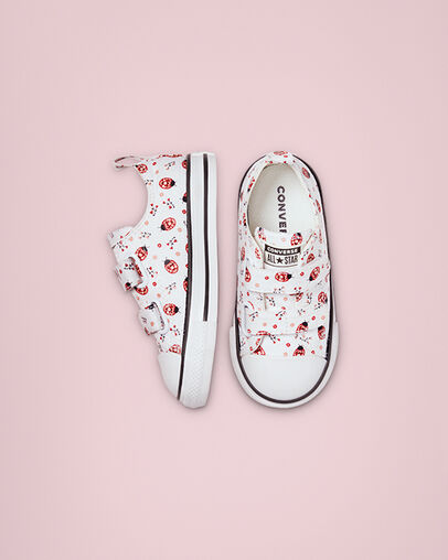 Chuck Taylor All Star Easy-On Flowery Bugs White/Red/Black, Top and Side View