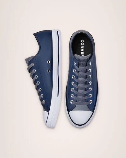 Chuck Taylor All Star Leather Midnight Navy/Light Carbon, Top and Side View