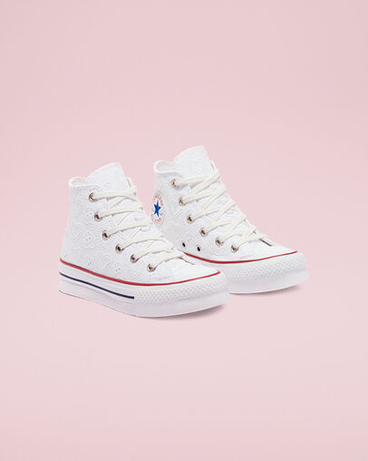 Love Ceremony EVA Platform Chuck Taylor All Star Blanco/Granate/Azul marino medianoche, Angled View