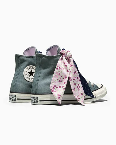 Chuck Taylor All Star Scarf Bow Mineral Brew Grey/Egret/Black, Heel View