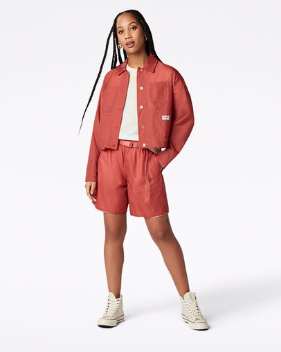 Sheer Chore Mantel Terracotta Pink, Full Body View