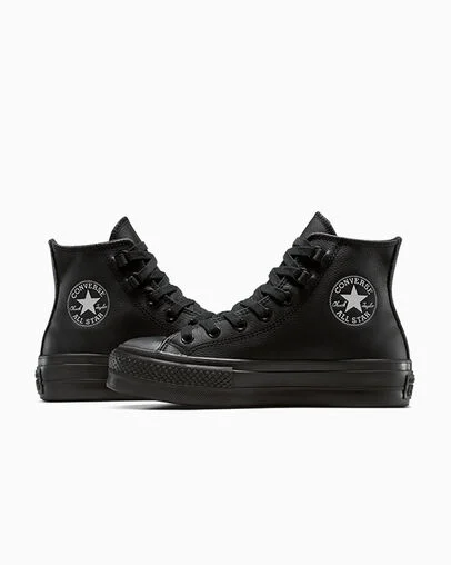 Chuck Taylor All Star Lift Platform Leather Black/Black/Black, Detail Angle View