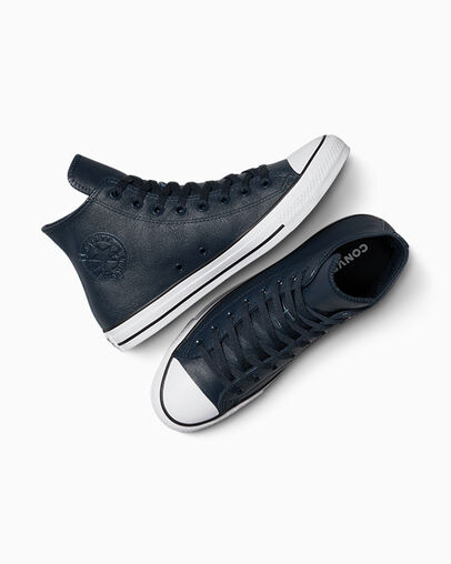 Chuck Taylor All Star Leather Obsidian/Obsidian/Slacker Blue, Angled View