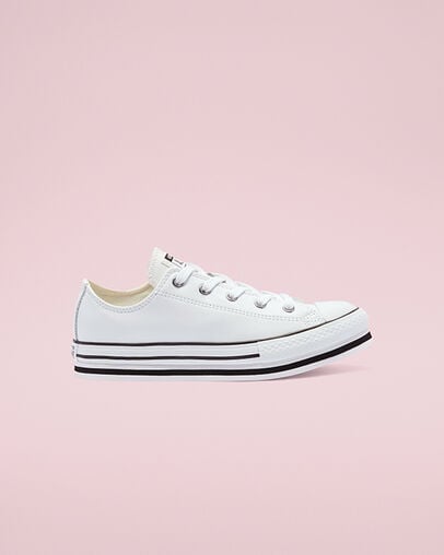 Big Kids Leather EVA Platform Chuck Taylor All Star Low Top White/Black/Egret, Outer Side View