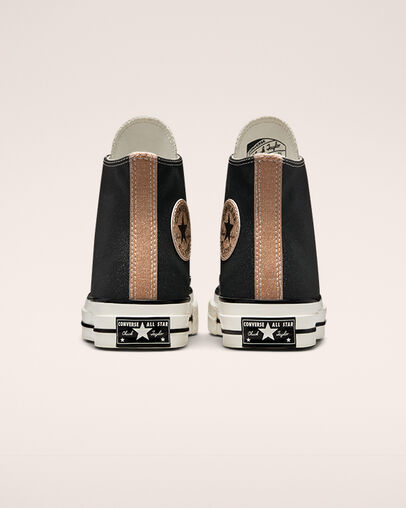 Chuck 70 Authentic Glam Noir/Or/Aigrette, Heel View