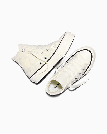 Chuck Taylor All Star EVA Lift Platform Floral Crochet Egret/Black/Egret, Angled View